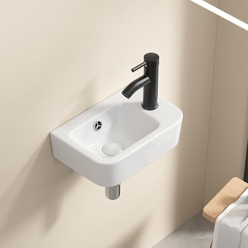 Lavabo De Baño De Pared, Lavabo Flotante Rectangular De Cerámica, Minilavabo De Esquina, Lavabo Moderno Estilo Art Déco For Garaje Y Balcón.(Right)