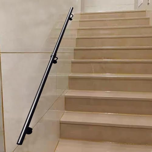 Lanmmraifc Rampes d'escalier intérieures et extérieures, 80 cm, 1 m, 120 cm, 1,8 m, 250 cm, 3 m, Fixation Murale, antidérapantes, Tube Rond Industriel Noir, Barre d'appui(60cm)