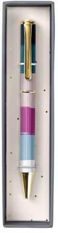 Busy B Ballpoint Pen - Colourful Stripe Design Perfect for Students, Teachers, Work & More with Black Ink, Ballpoint Feature & Paper Clip