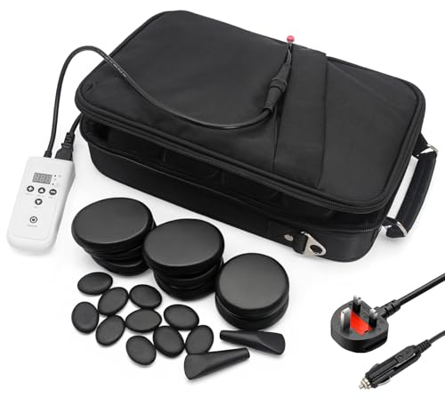 USEAHITOR 20 Pcs Basalt Hot Stones Massage Set with Temperature Adjustment, Hot Stones Massage with Warmer Kit, Professional Massage Tool for Relieve Tension and Muscle Pain (Black)
