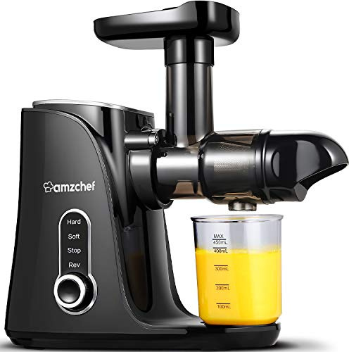 AMZCHEF Entsafter Gemüse und Obst mit 2 Geschwindigkeitsmodi - Entsafter Slow Juicer mit Tragbare Flasche und 2 Tassen - BPA freie Cold Press Juicer - Schwarz