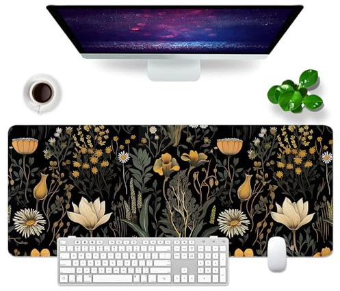 Large Gaming Mouse Mat XL Desk Mat 31.5x11.8x0.12 inch Desk Pad Keyboard Mouse Pad (Flowers and Grass)