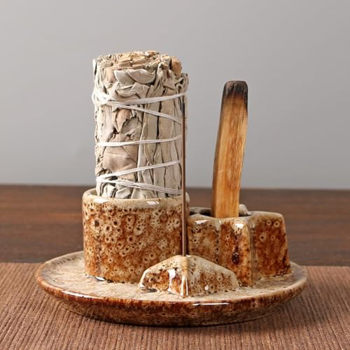 Ensemble de bols d'encens en céramique faits à la main, pour chaque encens, palo santo, sauge blanche, bâtons d'encens et bougeoir, plateau récupérateur de cendres en céramique pour salle de