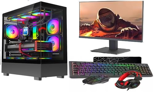 ASC TECHNOLOGY Gaming PC Desktop Computer Bundle, i7-3770 3.90GHz, 16GB RAM, GT 730 2GB, 256GB SSD + 1TB HDD, 500W 80+ PSU, Black 9 Fan Glass RGB Case, WiFi, Windows 11, 22 Monitor