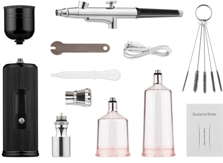 Aramox Portable Airbrush Kit, LCD Screen Handheld Cordless Air Brush Pen with Compressor, Rechargeable 3 Levels Adjustable for Painting Model Nail Art Makeup Cake Decoration (Black)