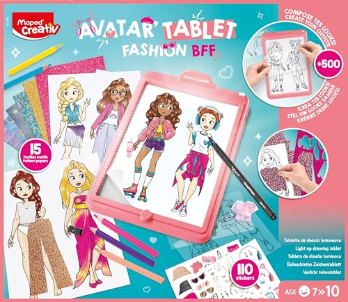 Maped CREATIV AVATAR FASHION BFF Leuchttablet Kreativset für Kinder ab 6 Jahren – Outfits designen, Avatare gestalten & über 500 Kombinationsmöglichkeiten, inkl. Vorlagen, Stickern & Buntstiften