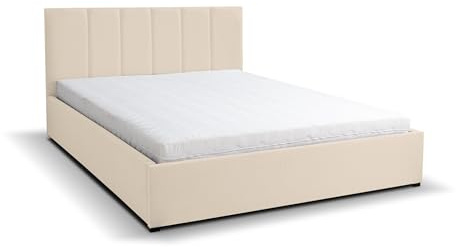 VENASI MÖBEL Polsterbett Lisa mit Kopfteil, 180 x200 cm, Doppelbett mit Bettkasten und Lattenrost aus Metall, Velourstoff, Farbe: Beige