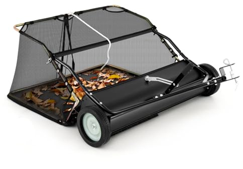 GiantexUK Lawn Sweeper, Tow Behind Yard Sweeper with 104cm Working Width, Adjustable Sweeping Height & Large Hopper Bag, Leaf & Grass Debris Collector for Driveway Patio Lawn