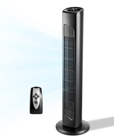 Karl home 32 Bladeless Tower Fan, Portable Floor Fan with Remote Control, Adjustable 90° Oscillating, 3 Speeds, 3 Modes & 7.5H Timer, Ultra-Quiet Cooling Fan for Home Office Bedroom, Black