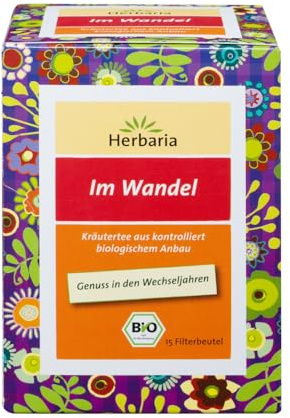 Herbaria Im Wandel Wechseljahre Tee bio 15FB - BIO Kräutertee mit Rotklee und Frauenmantel, Kräuterteemischung - Genuss in den Wechseljahren, 2er Pack (2 x 15FB)