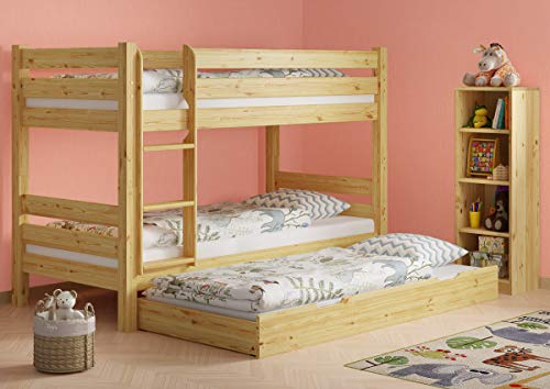 Erst-Holz® Teilbares Etagenbett Massivholz Kiefer 90x200 Zusatzbett Stockbett Hohes Bett 60.11-09Ni100S7