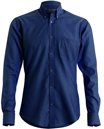 Kustom Kit Mens Slim Fit Long Sleeved Oxford Work Shirt (16.5) (Navy)