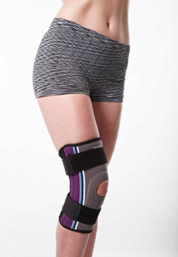 LOREY Verstellbare Kniebandage für Frauen und Männer, Kniestütze aus offenporigem Neopren, Knieorthese mit Seitenstabilisatoren, für Fussball, Laufen oder Fitness, linkes und rechtes Knie, Größe XXL