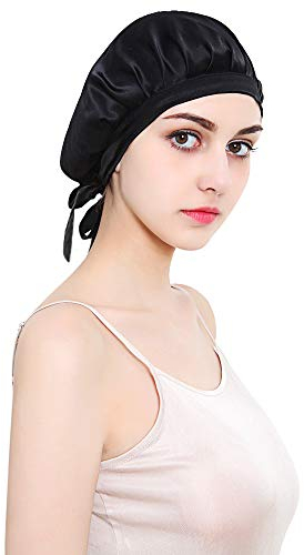 HINATAA Schlafkappe aus 100% Maulbeerseide, Schlafmütze für Frauen, Kopfbedeckung für Haare, Schönheit mit elastischem Band für Schlaf, Haarausfall, Haarschutz, braun, One Size