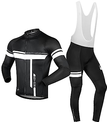 INBIKE Fahrradtrikot Herren Langarm Damen Fahrradbekleidung Männer Set Lang Fahrrad Trikot und Brace Radlerhose mit Sitzpolster(Weiß, XL)