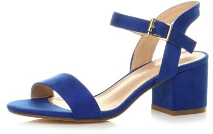 Ajvani Women Ladies Low Block Heel peep Toe Ankle Strap Strappy Party Sandals, 6 UK, Cobalt Blue Suede