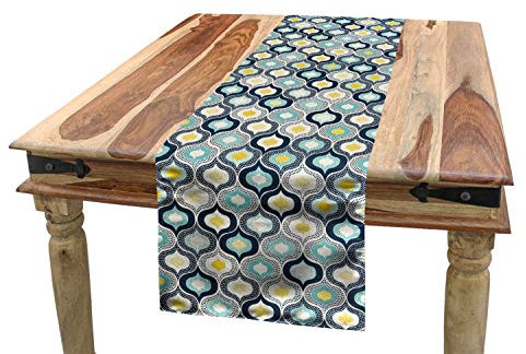 ABAKUHAUS Modern Tischläufer, Morrocan Art Dots Kunst, Esszimmer Küche Rechteckiger Dekorativer Tischläufer, 40 x 180 cm, Weiß und Blau