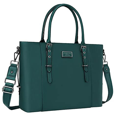 MOSISO Laptop Tote Bag (15-16 inch), PU Leather Shoulder Briefcase Handbag Compatible with MacBook & Notebook Large Capacity with Padded Compartment, Deep Teal