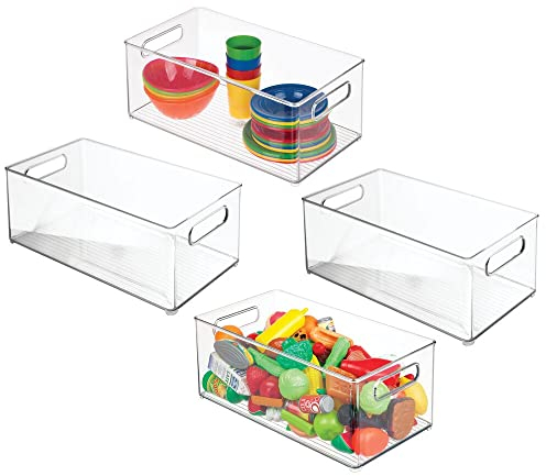 mDesign 4er-Set Spielzeugaufbewahrung – Aufbewahrungsbox aus stabilem Kunststoff – vielseitige Box mit Griffen für Bastel- und Spielsachen im Kinderzimmer – durchsichtig