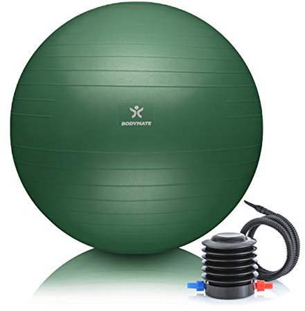 BODYMATE Gymnastikball Sitzball Trainingsball mit GRATIS E-Book inkl. Luft-Pumpe, Ball für Fitness, Yoga, Gymnastik, Core Training, für starken Rücken als Büro-Stuhl Midnight-Green 55cm