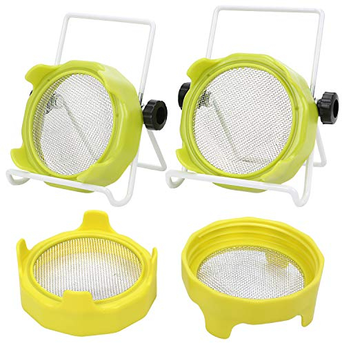 Skinartwork Keimgläser-Deckel aus Edelstahl, mit 2 Sprossenständern, für Einmachgläser mit breiter Öffnung, zur Herstellung von Sprossen, Weiß, 4 Stück