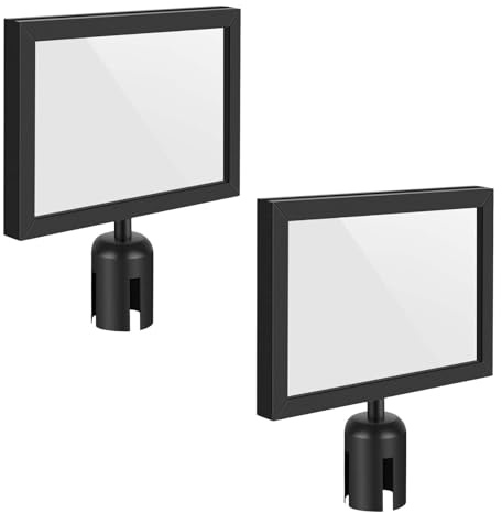 Flexzion 2X Stanchion Sign Holder Retractable Stanchions Topper 2.36 Dia (8.5 x 11 A4 Paper Size) Landscape Double Sided Display Sign Frame with Plexiglass f/Crowd Control Stanchion Queue Barrier