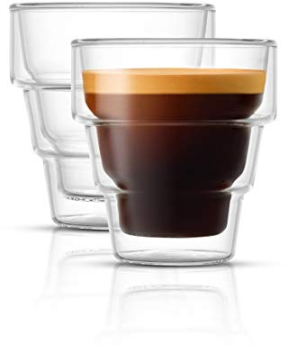 JoyJolt Pila Double Walled Espresso Glasses, Set of 2 Espresso Cups 3 Ounce Capacity. Stackable Thermal Clear Glass Cups, Ideal Fit for Espresso Machine and Coffee Maker