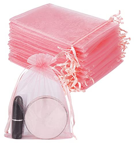 YQL 100 Stück Rosa Organzasäckchen 13X18cm, Schmuckbeutel mit Kordelzug, Gaze Säckchen, Säckchen zum Befüllen für Schmuck Make-up Süßigkeiten Hochzeit Jubiläen Valentinstag Party