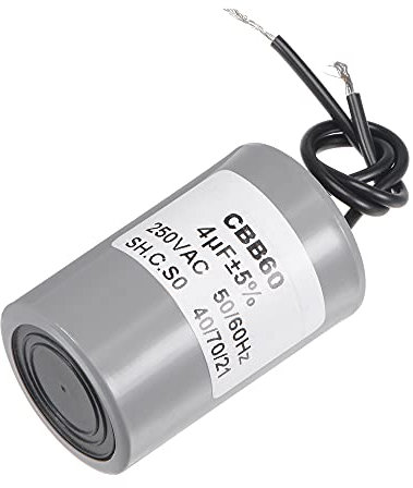 sourcing map CBB60 Marche Condensateur 4uF 250V AC 2 Fils 50/60Hz Cylindre 54x34mm pour Compresseur Eau Pompe Moteur