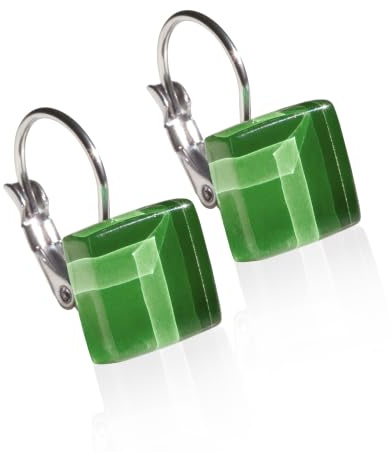 Edelstahl Ohrringe, Ohrhänger Silber, Hängeohrringe mit quadratischen Glassteinen, Nachhaltiger Ohrschmuck, Nickelfrei, hochwertiger Ohrringverschluss, Klappverschluss, Schmucksteine: 10mm