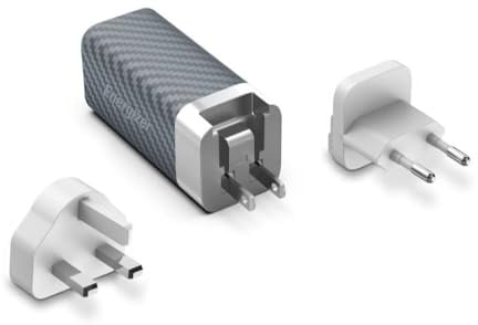 Energizer Reiseladegerät 65W GaN, USB-C PD und USB-A, EU/UK/US, Kompakt | Kompakte Galliumnitrid-Technik, die weniger warm wird, lädt Laptop und Smartphone gleichzeitig, 3 austauschbare Reisestecker