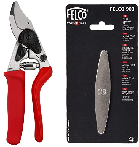FELCO Gartenschere Nr. 15 mit Rollgriff (für Rechtshänder, Länge 189 mm, Schnitt-ø 18 mm) FELCO 15 & 903 Wetzstein mit Diamantbeschichtung (Stein aus gehärtetem Stahl), 26 x 16 x 12 cm