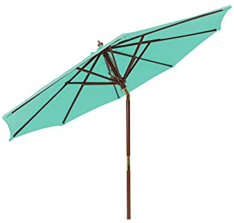 paramondo paramadera Sonnenschirm Holz-Sonnenschirm Knickbar Rund ø 3 m Gartenschirm Höhenverstellbar Maststärke 48 mm Minze