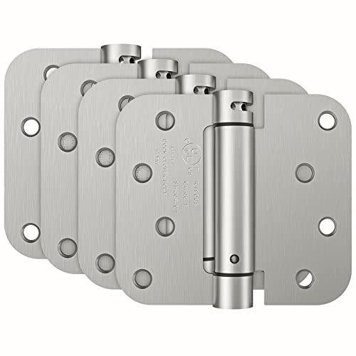 HOSOM Self Closing Door Hinge, Spring Hinge, 4 Inch, Adjustable Tension for Garage, Front Door, Back Door, UL Listed, for Left and Right Hand Door, 5/8'' Radius Corners, Brushed Nickel, 4 Pack