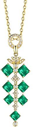 Halskette Damen, Lange Ketten Damen Modeschmuck, 18 Karat Gelbgold Halskette mit Blumen Zepter mit 4.4cttw Lab Erstellt Smaragd Geschenk für Sie Frauen Freundin Mama