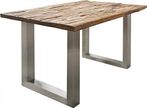 DELIFE Esszimmertisch Reclaimed Vintage-Optik 140x90 cm Edelstahl breit Esstisch