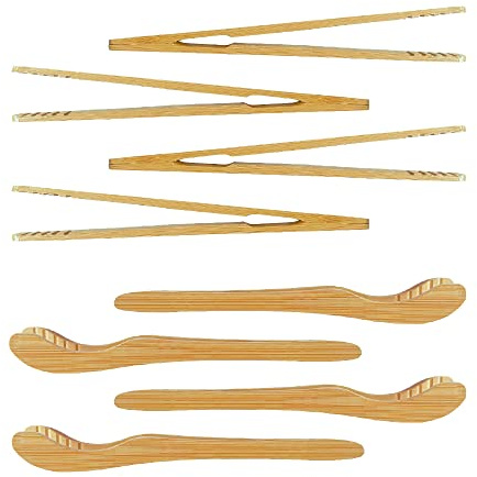 HLIWS 8 Stk. Bambus Zange Toast Küchenzange,Zum Aufnehmen von Brot | Aus Bambus, rutschfest, 17,5 x 1 cm, zwei Ausführungen, geeignet für alle Arten von Partys, Grillfesten und Restaurants