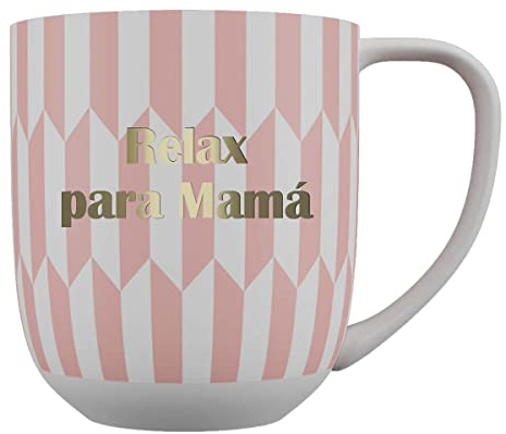 DRAEGER PARIS 1886 - Taza Cerámica 320ml Mensaje Gold Beautiful mamá - Diseño Chic Azul/Rosa con Acabado Geométrico - No apta para Microondas, Apta para Lavavajillas - Presentación en Caja Elegante