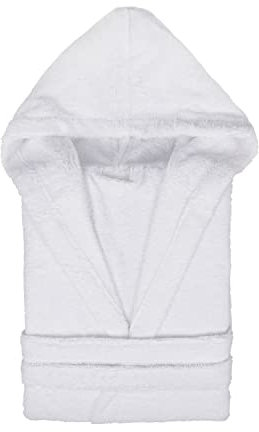 TRAMAS+ Peignoir de Bain 100% Coton Homme et Femme, 450g, Capuche, Ceinture Ajustable, 2 Poches, Haute Absorption, Doux et Confortable, Certifié OEKO-TEX - L, Blanco