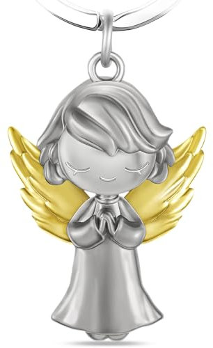 Schutzengel Schlüsselanhänger mit Geschenkbox,Auto-Schlüssel Glücksbringer aus Metall in Silber,sich als Geschenk für Frau, Mann, Kinder,Autofahren Anfänger (Flügel Golden)