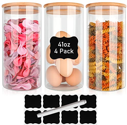 3 Pack 41 oz Glass Jars with Bamboo Lids, Airtight Organization Canisters Sets for Kitchen Food Storage, Flour, Nuts, Candy, Cookies, Spices, Tea, Salt, Rice, Herbs