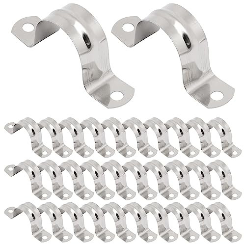 SWZHAI M32 Rohrschelle aus Edelstahl, 2 Löcher, U-Halterung, starre Rohrbandschelle für 3,8 cm Rohre Außendurchmesser, U-Rohrschelle für Rohrbefestigung auf verschiedenen Oberflächen, 32 Stück