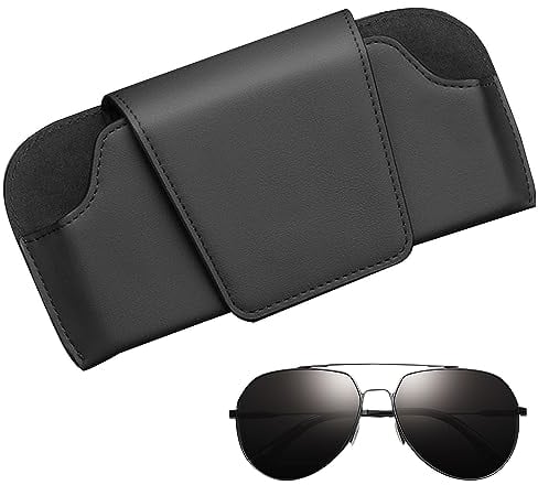 Universale Porta Occhiali da Sole da Auto per Parasole, Scatola Portaoggetti per Occhiali da Sole per Auto, Clip per Occhiali da Auto in Pelle PU, Accessori per Auto Interni | Nero | 17×8cm (1)