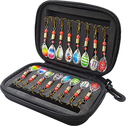 Sakiyrmai Angelköder mit 3 Haken, Blinker/Spinner/Wobbler Set 16 Stück mit Handtasche, Pailletten Kunstköder für Forelle, Barsch, Zander,Lachs, Hecht, Walleye