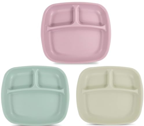 Bandejas Con Compartimentos Para Aperitivos, Comida 3 Unidades/ Juego de Platos Divididos Para Comida/ Plato Con Compartimentos Adultos y Niños Antideslizante 24,5cm x 21,5cm x 2,5 cm Libre de BPA