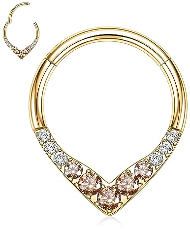 Teardrop Septum Clicker Ring 16G Daith Ohrringe Chirurgenstahl Gold Nasenring Septum Schmuck Conch Piercing mit Champagner CZ Nahtlose Clicker Ring Rook Helix Knorpel Tragus Hoop Ohrring 8mm