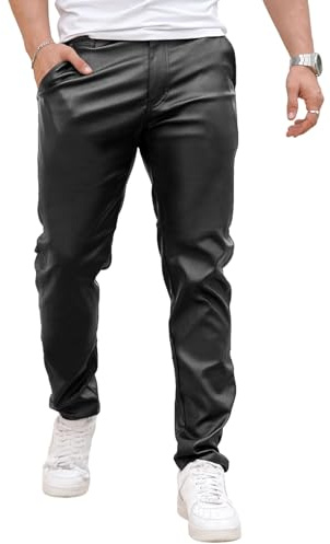 GINGTTO Mens Black Leather Pants Slim Fit Disco Pants for Men Stretch 36