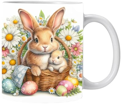 Imtrub Tasse à café Lapin Mignon de Pâques avec Anse, Cadeau personnalisé de Tasse pour des Personnes pour des Amants de Lapin, Mug Fantaisie pour Le thé et Le café avec Impression de Lapin, 350ml