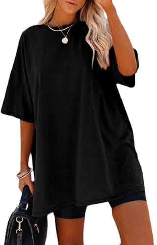 Sofia's Choice Damen Oversize Kurzarm T Shirt Rundhals Loose Top Casual Sommer Oberteile Schwarz M