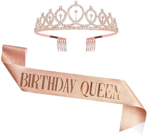 Hayaww Birthday Schärpe Geburtstag Mädchen Deko Schärpe Und Tiara Geburtstag Königin Schärpe Strass Tiara Kit Geburtstag Schärpe Und Geburtstagskrone Mädchen Rose Gold Mädchen Geburtstag Party Deko